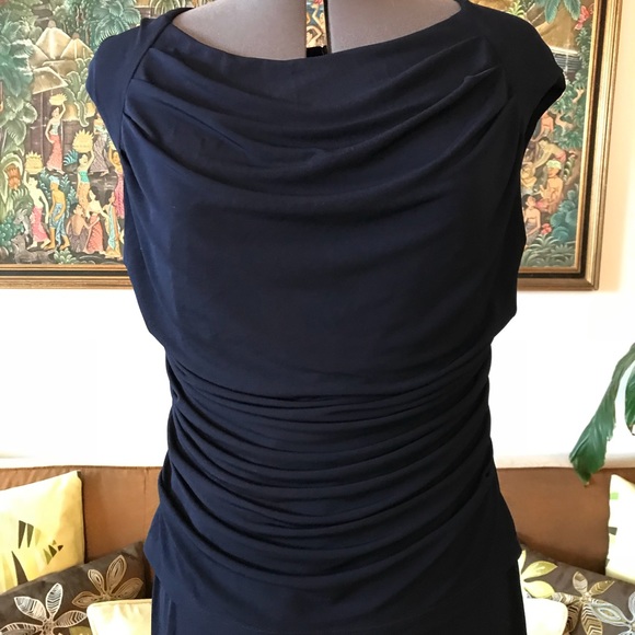 connected apparel Dresses & Skirts - CONNECTED apparel Navy Draped Stretchy Dress 8P